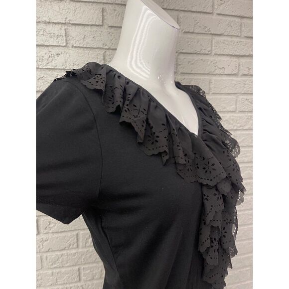 Lauren Ralph Lauren Black Ruffle V Neckline Short Sleeve Top Size M - Picture 7 of 9